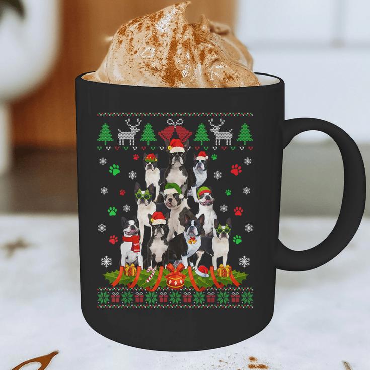Ugly Sweater Christmas Tree Boston Terrier Dog Xmas Pajama Graphic Print Coffee Mug, novelty gifts, funny gifts