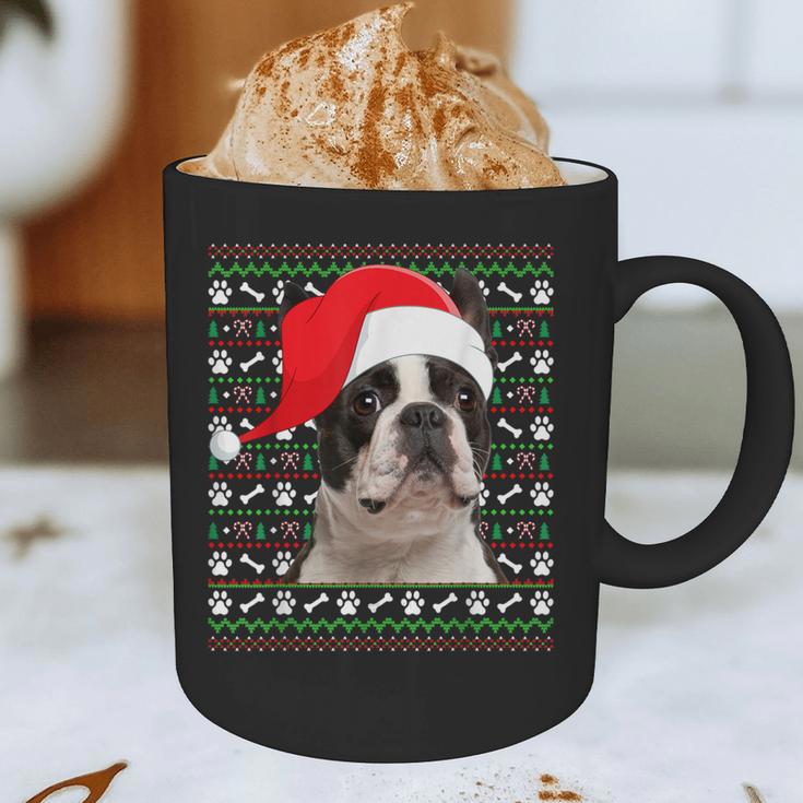 Ugly Xmas Sweater Santa Boston Terrier Dog Christmas For Men Women Kids Graphic Print Coffee Mug, novelty gifts, funny gifts