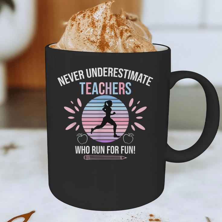 Never Underestimate Teachers Who Runs For Fun Graphic Print Coffee Mug, novelty gifts, funny gifts