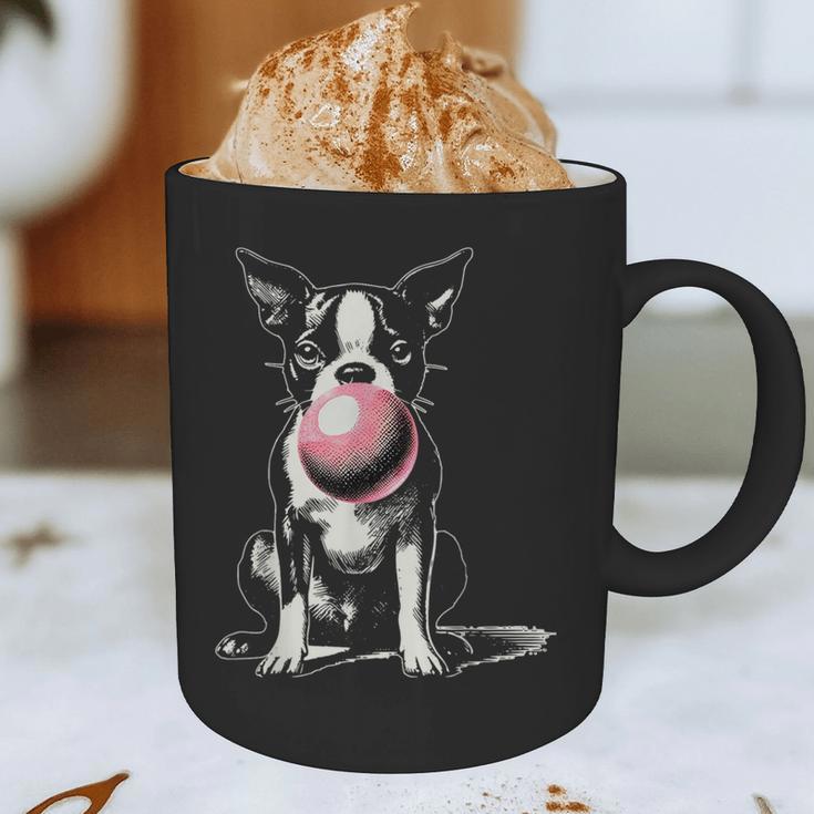 Vintage Boston Terrier Blowing Bubble Gum American Gentleman Graphic Print Coffee Mug, novelty gifts, funny gifts