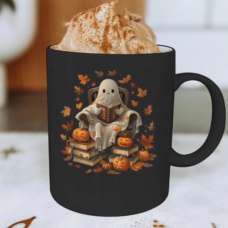 Vintage Ghost Book Reading Pumpkin Gothic Halloween Teachers Men Women Kids Graphic Print Coffee Mug, novelty gifts, funny gifts