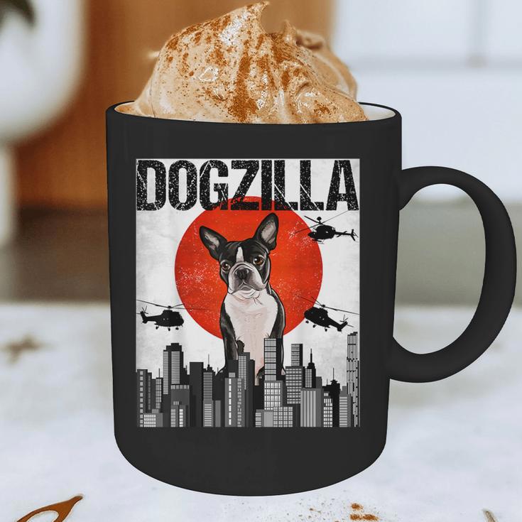Vintage Japanese Dogzilla Boston Terrier Graphic Print Coffee Mug, novelty gifts, funny gifts