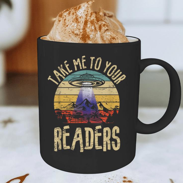 Vintage Take Me To Your Readers English Teacher Alien Space Men Women Graphic Print Coffee Mug, novelty gifts, funny gifts