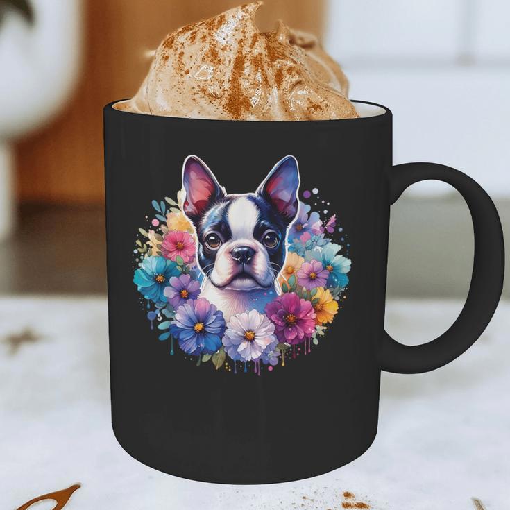 Watercolor Floral Boston Terrier Mama Dog Lover Mother's Day Graphic Print Coffee Mug, novelty gifts, funny gifts