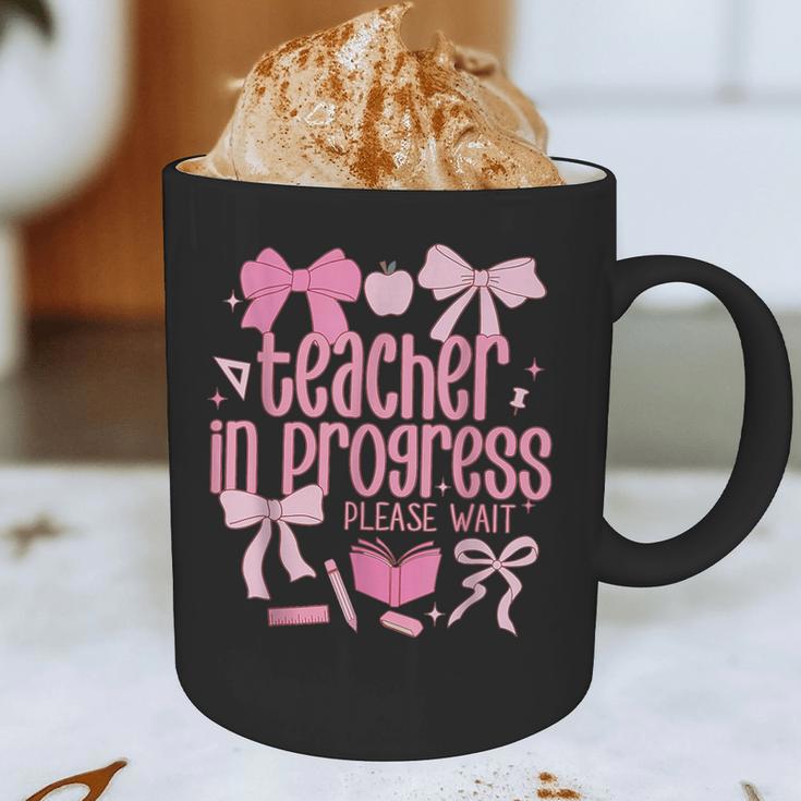 Women Teacher In Progress Coquette Pink Bow Future Teacher Graphic Print Coffee Mug, novelty gifts, funny gifts