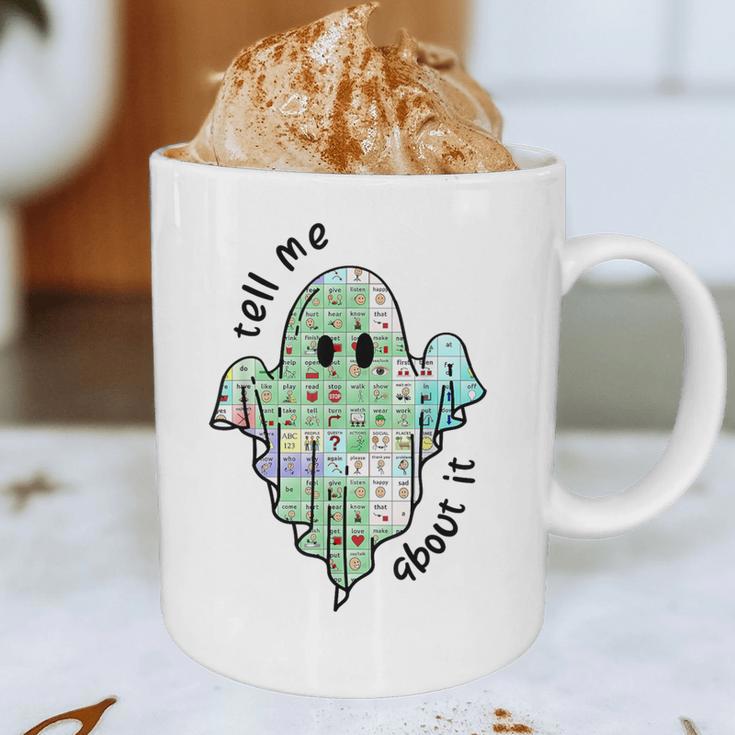 AAC Ghost Tell Me About It Speech Pathology AAC Sped Teacher Graphic Print Coffee Mug, novelty gifts, funny gifts AAC Ghost Tell Me About It Speech Pathology AAC Sped Teacher Graphic Print Coffee Mug, novelty gifts, funny gifts