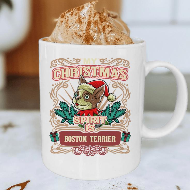 Boston Terrier My Christmas Spirit Dog Santa Claus X-Mas Graphic Print Coffee Mug, novelty gifts, funny gifts