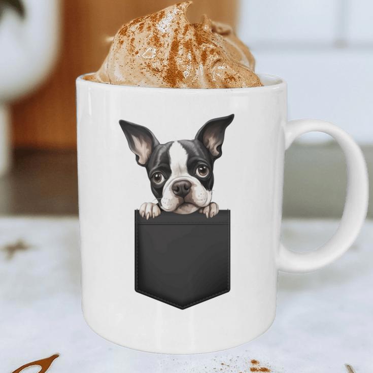 Boston Terrier Dog Puppy Dog In Pocket Cute Pet Lover Graphic Print Coffee Mug, novelty gifts, funny gifts