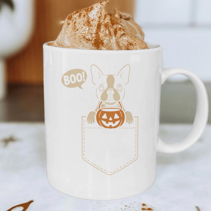Boston Terrier Halloween Cute Bostie Dog Pocket Boo Graphic Print Coffee Mug, novelty gifts, funny gifts