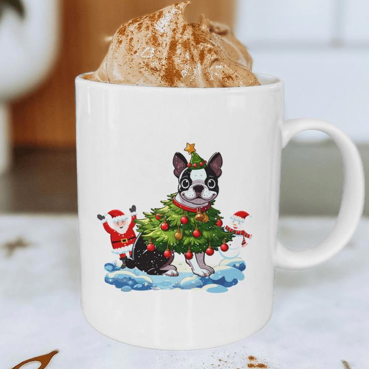 Boston Terrier Merry Christmas Tree Lights Dog X-Mas Dogs Graphic Print Coffee Mug, novelty gifts, funny gifts