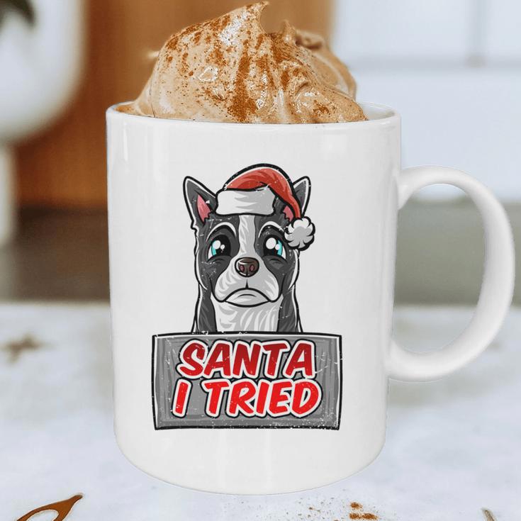Boston Terrier Santa Claus Hat Merry Christmas Dog X-Mas Graphic Print Coffee Mug, novelty gifts, funny gifts