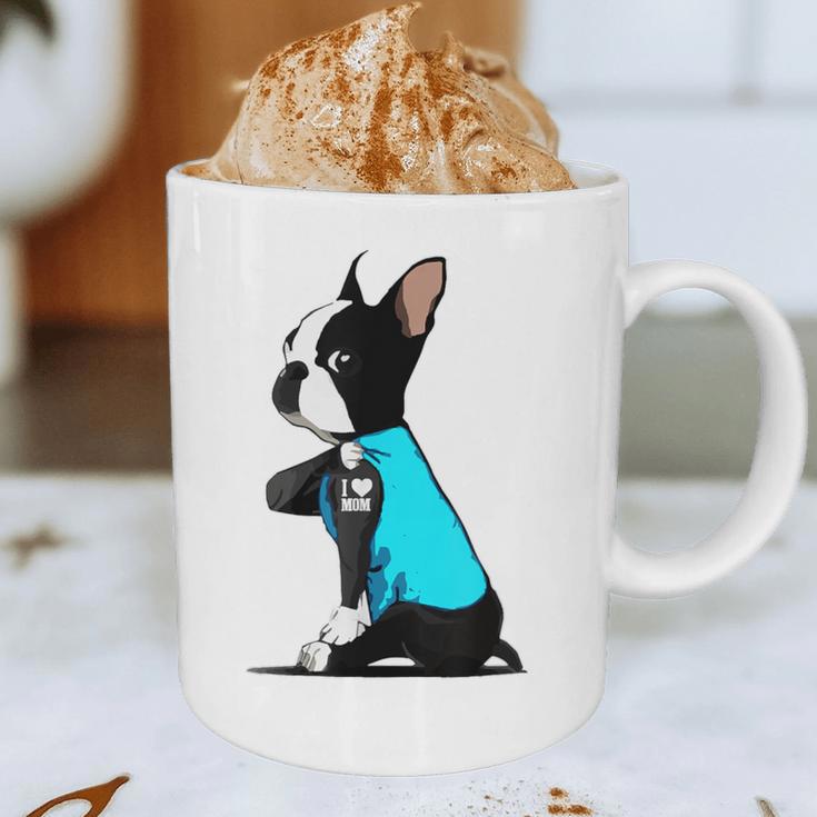 Boston Terrier Tattoos I Love Mom Graphic Print Coffee Mug, novelty gifts, funny gifts