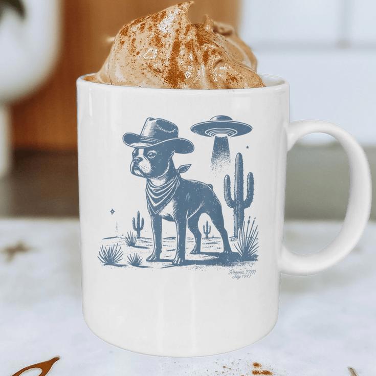 Boston Terrier UFO Cowboy Dog Dog Mom Dog Dad Alien Dog Graphic Print Coffee Mug, novelty gifts, funny gifts