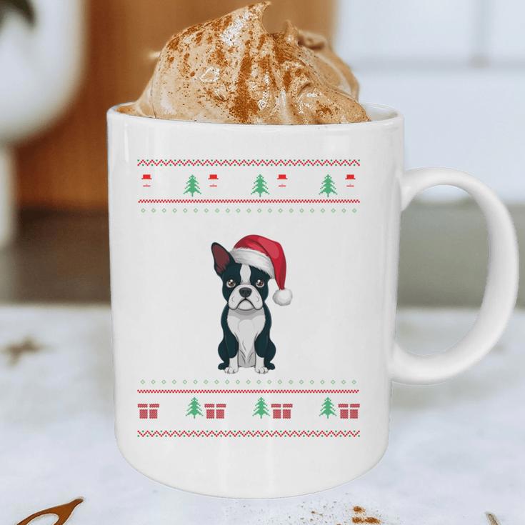 Boston Terrier Wearing Santa Hat Ugly Xmas Dog Lovers Graphic Print Coffee Mug, novelty gifts, funny gifts