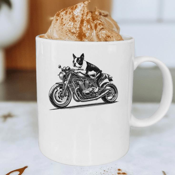 Cool Boston Terrier Riding a Motorcycle Biker Dog Lover For Men Women Kids Graphic Print Coffee Mug, novelty gifts, funny gifts