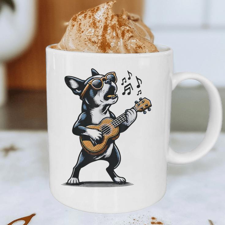 Dog Playing Guitar Singing Boston Terrier For Men Women Girls Kids Graphic Print Coffee Mug, novelty gifts, funny gifts