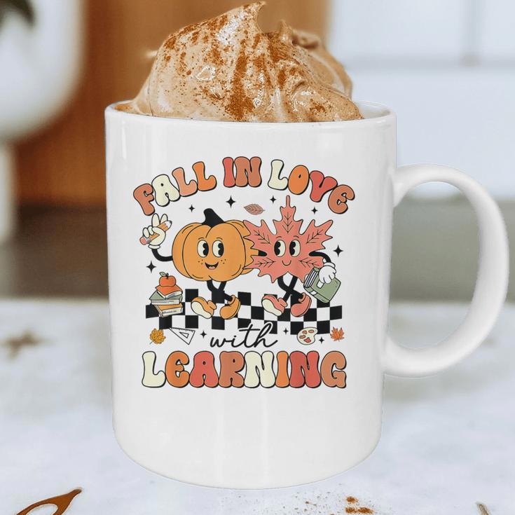 Fall In Love With Learning Teacher Retro Thanksgiving Graphic Print Coffee Mug, novelty gifts, funny gifts