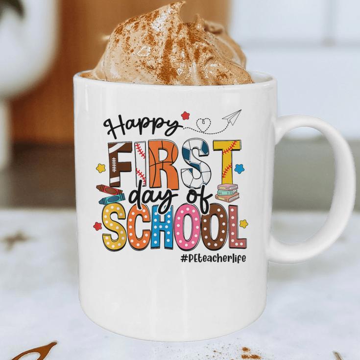 Happy First Day Of School PE Teacher Life Back To School Graphic Print Coffee Mug, novelty gifts, funny gifts Happy First Day Of School PE Teacher Life Back To School Graphic Print Coffee Mug, novelty gifts, funny gifts