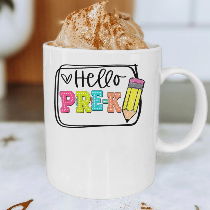 Hello Pre-K Team Preschool Teacher Kids Back To School Graphic Print Coffee Mug, novelty gifts, funny gifts