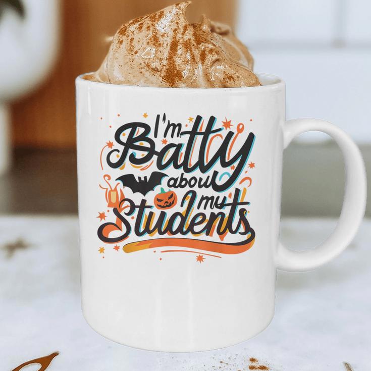 I'm Batty About My Students Watercolor Bat Teacher Halloween Graphic Print Coffee Mug, novelty gifts, funny gifts