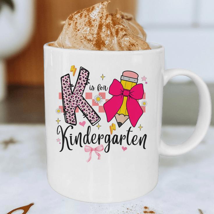 K Is For Kindergarten Teacher Coquette Bow Back To School Graphic Print Coffee Mug, novelty gifts, funny gifts K Is For Kindergarten Teacher Coquette Bow Back To School Graphic Print Coffee Mug, novelty gifts, funny gifts