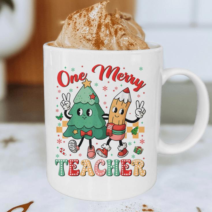 One Merry Teacher Groovy Christmas Tree Pjs Xmas Teacher Graphic Print Coffee Mug, novelty gifts, funny gifts One Merry Teacher Groovy Christmas Tree Pjs Xmas Teacher Graphic Print Coffee Mug, novelty gifts, funny gifts