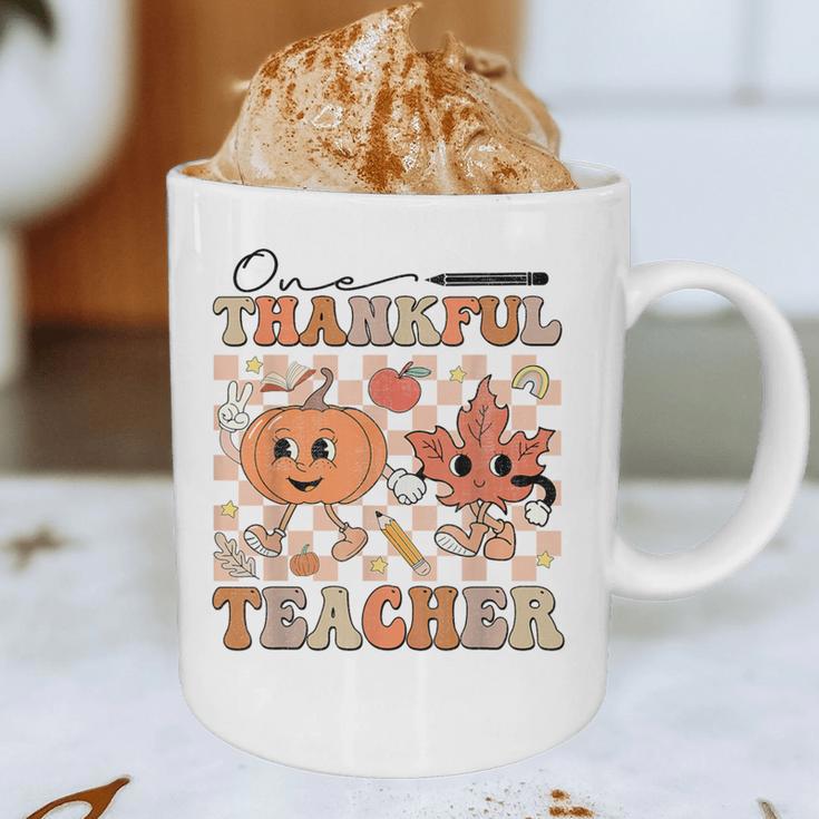 One Thankful Teacher Thanksgiving Groovy Fall Autumn Teacher Graphic Print Coffee Mug, novelty gifts, funny gifts