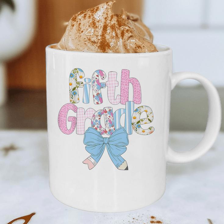 Preppy Fifth Grade Teacher Blue Floral Coquette Pencil Bow Graphic Print Coffee Mug, novelty gifts, funny gifts Preppy Fifth Grade Teacher Blue Floral Coquette Pencil Bow Graphic Print Coffee Mug, novelty gifts, funny gifts