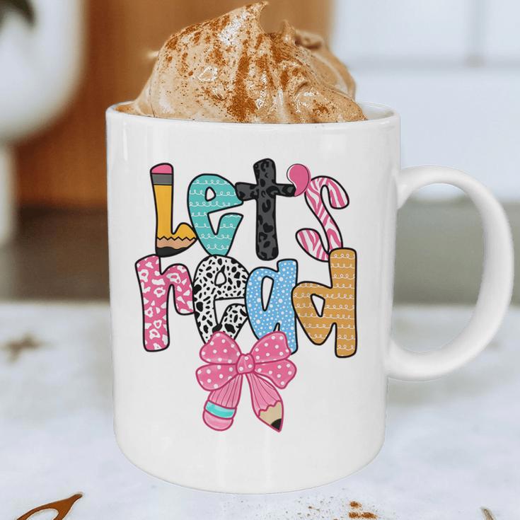 Lets Read Reading Teacher Back To School Literacy Pencil Bow Graphic Print Coffee Mug, novelty gifts, funny gifts Lets Read Reading Teacher Back To School Literacy Pencil Bow Graphic Print Coffee Mug, novelty gifts, funny gifts