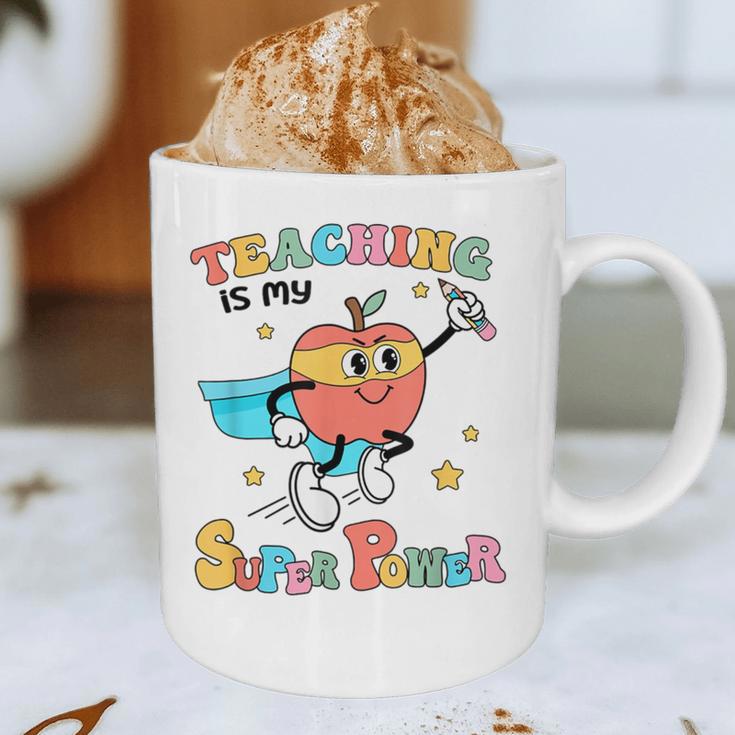 Retro Teaching Is My Superpower Apple Teacher Appreciation Graphic Print Coffee Mug, novelty gifts, funny gifts