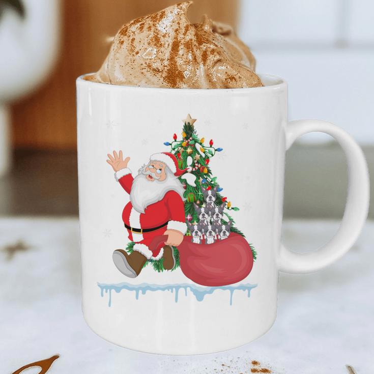 Santa Ugly Christmas Tree Lights Boston Terrier Dog Lover Graphic Print Coffee Mug, novelty gifts, funny gifts