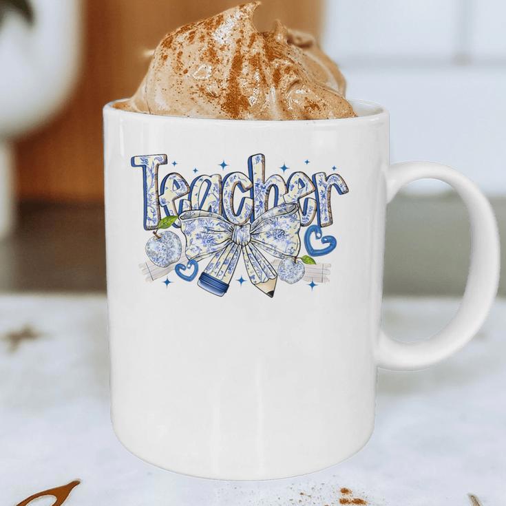 Teacher Blue Chinoiserie Coquette Bow Heart Teacher Life Graphic Print Coffee Mug, novelty gifts, funny gifts Teacher Blue Chinoiserie Coquette Bow Heart Teacher Life Graphic Print Coffee Mug, novelty gifts, funny gifts