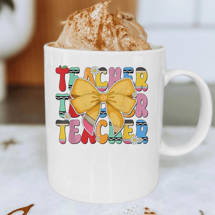 Teacher Pencil Coquette Bow Back To School Teacher Graphic Print Coffee Mug, novelty gifts, funny gifts