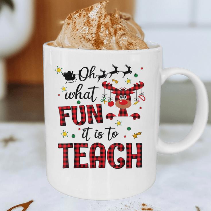 Teachers Oh What Fun It Is To Teach Cute Red Plaid Reindeer Graphic Print Coffee Mug, novelty gifts, funny gifts Teachers Oh What Fun It Is To Teach Cute Red Plaid Reindeer Graphic Print Coffee Mug, novelty gifts, funny gifts