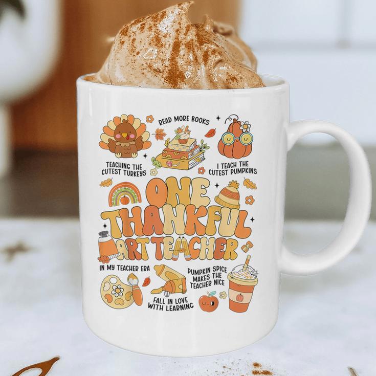 Thanksgiving One Thankful Art Teacher Fall Groovy Men Women Graphic Print Coffee Mug, novelty gifts, funny gifts