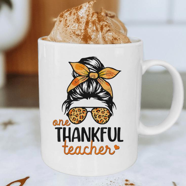 Thanksgiving Shirt Teacher Women Messy Bun Thankful Teacher Graphic Print Coffee Mug, novelty gifts, funny gifts