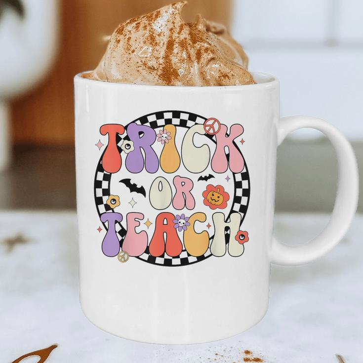 Trick Or Teach Retro Groovy Halloween Teacher Graphic Print Coffee Mug, novelty gifts, funny gifts