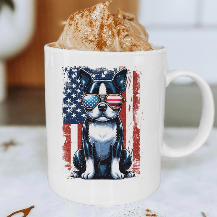 Vintage Boston Terrier Dog American US USA Flag Pets Dogs Graphic Print Coffee Mug, novelty gifts, funny gifts