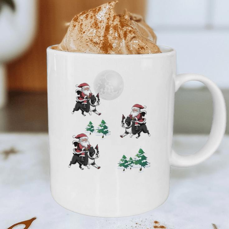 Xmas Tree Santa Riding Boston Terrier Christmas Graphic Print Coffee Mug, novelty gifts, funny gifts