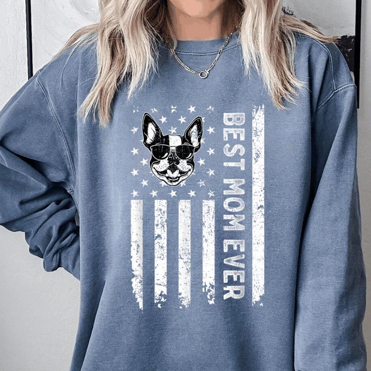 Best Boston Terrier Dog Mom Ever USA Flag For Men Women Kids Comfort Colors Sweatshirt
