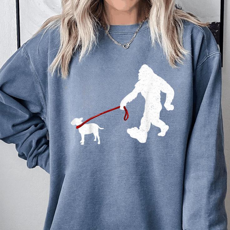 Bigfoot Walking With Bull Terrier Dog Comfort Colors Sweatshirt