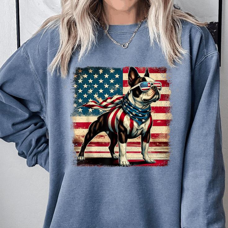 Boston Terrier Dog 4th Of July USA American Flag Patriotic Comfort Colors Sweatshirt