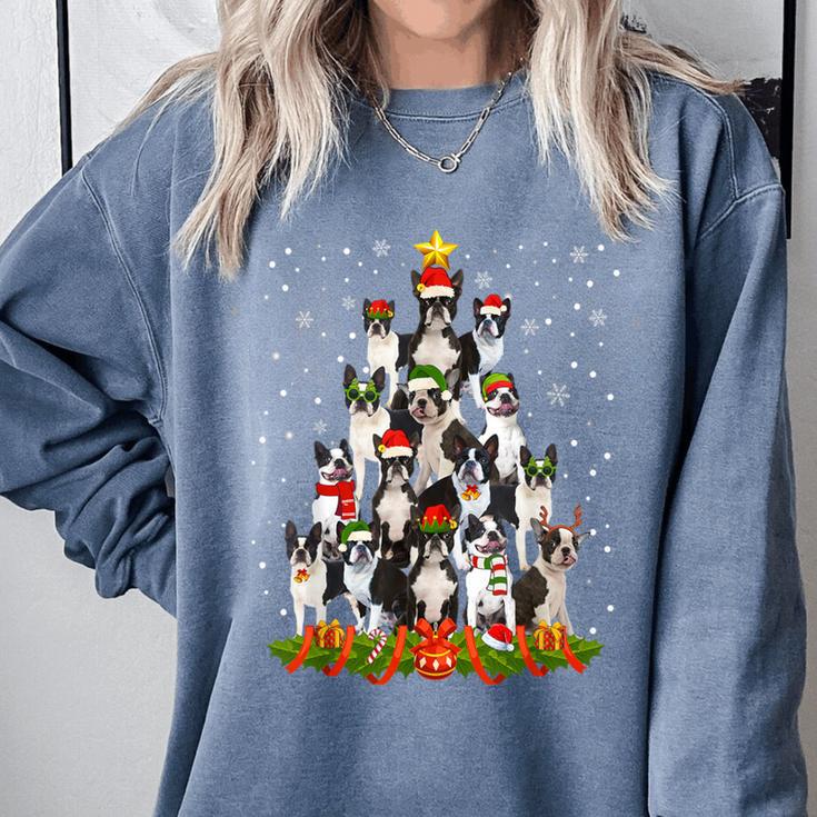 Boston Terrier Dog Christmas Tree Santa Hat Xmas Pajama Men Women Kids Comfort Colors Sweatshirt