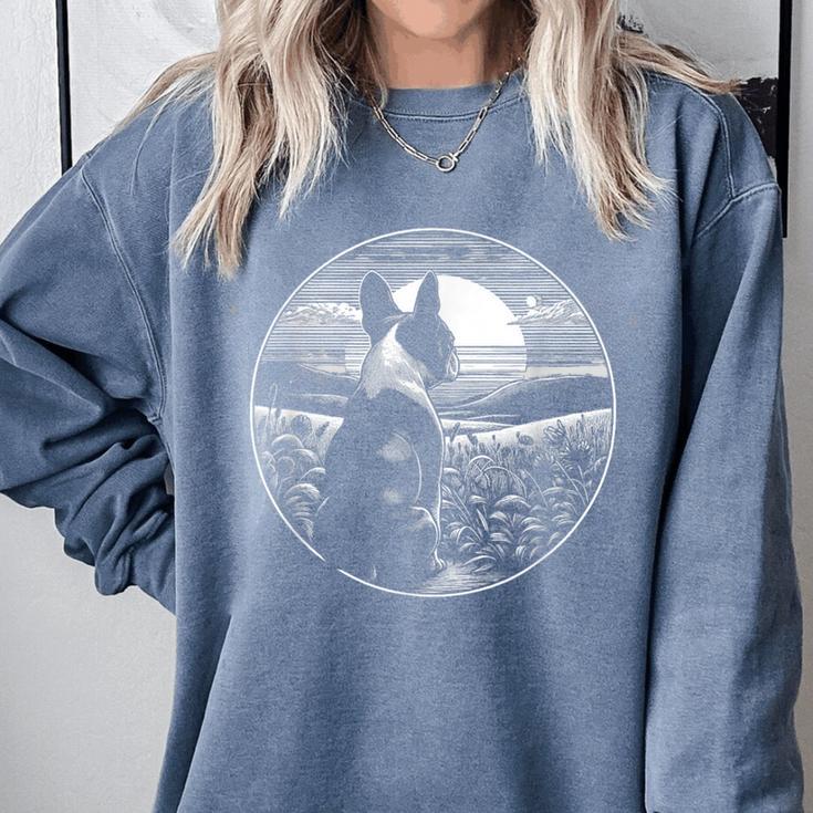 Boston Terrier Dog Nature Scene Graphic Art Men Women Girls Kids Comfort Colors Sweatshirt