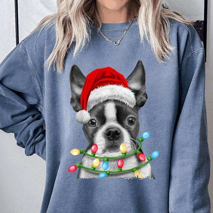 Boston Terrier Dog Santa Christmas Tree Lights Xmas Comfort Colors Sweatshirt