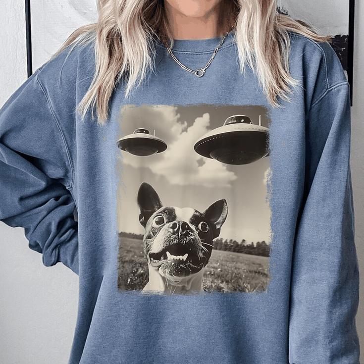 Boston Terrier Dog UFO Alien Extraterrestrial Selfie Comfort Colors Sweatshirt