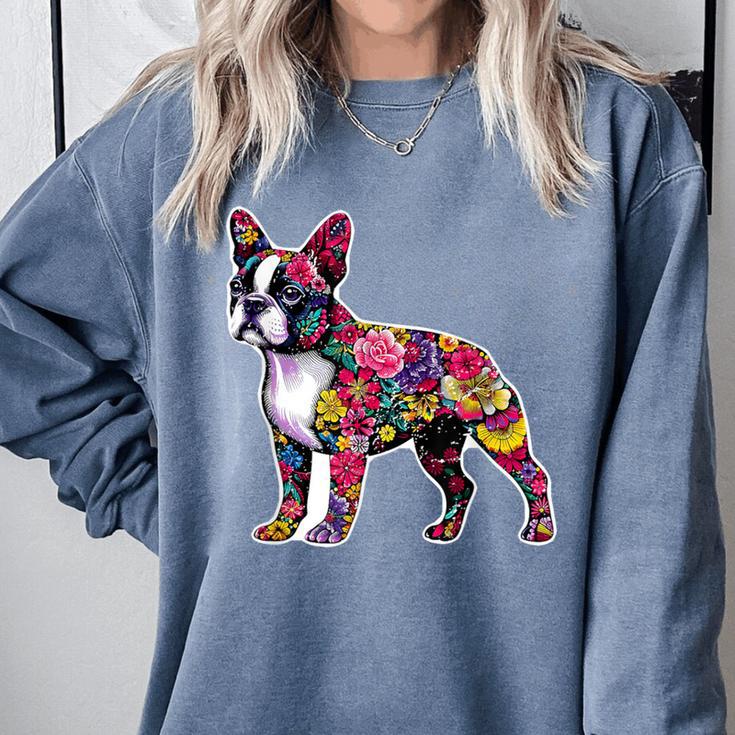 Boston Terrier Floral Dog Lover Vintage Distressed For Men Women Kids Comfort Colors Sweatshirt