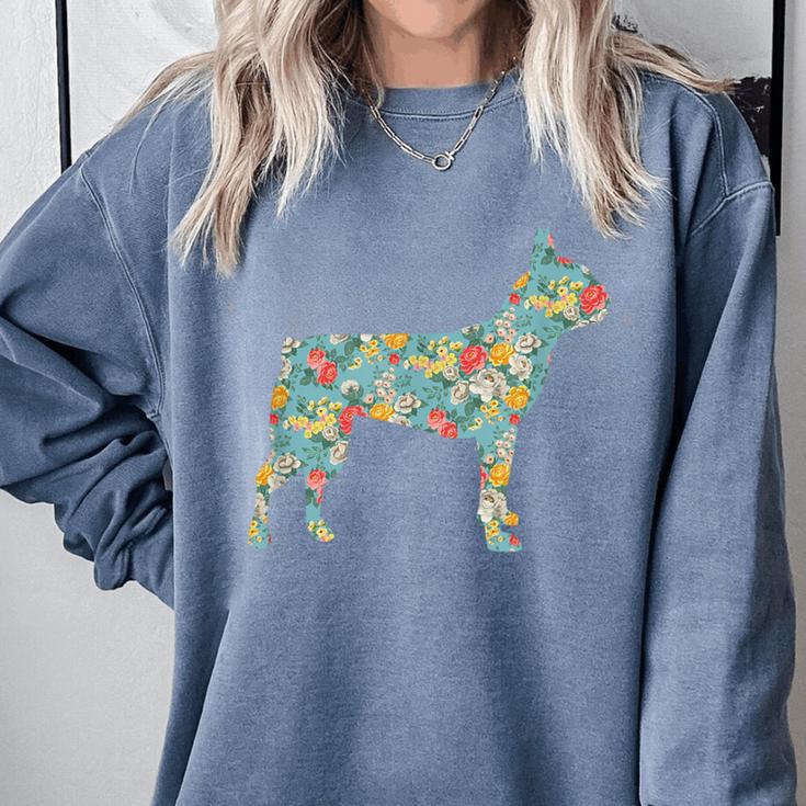 Boston Terrier Flower Silhouette Floral Dog Men Women Girls Kids Comfort Colors Sweatshirt