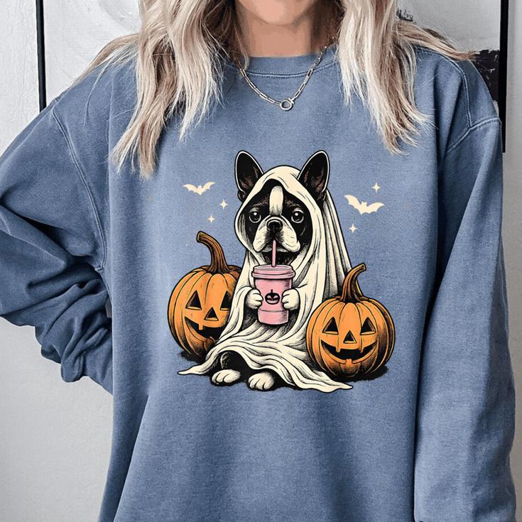 Boston Terrier Ghost Boo Halloween Costume Spooky Season Comfort Colors Sweatshirt