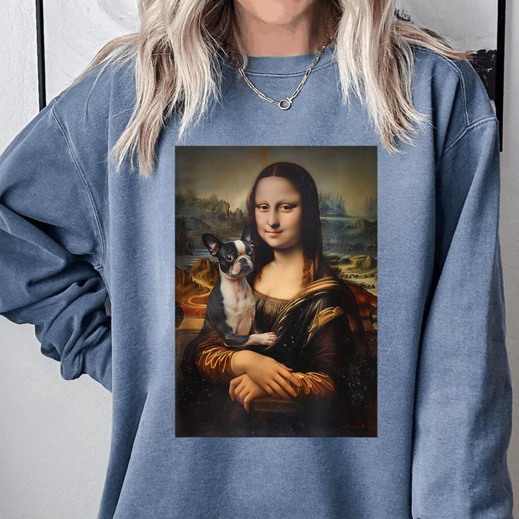 Boston Terrier Mona Lisa Painting Art Dog Mom Dad For Men Women Kids Comfort Colors Sweatshirt